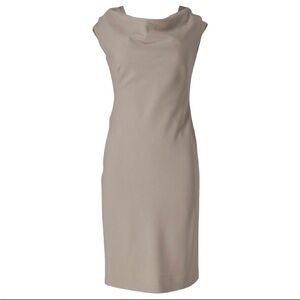 Max Mara Draped Neck Sheath Dress in Beige Wool